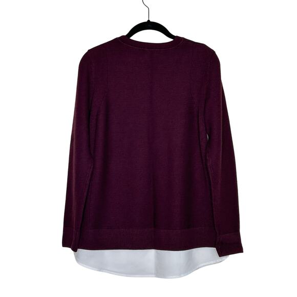 Hilary Radly Crew Neck long Sleeve Sweater With White Layered Hem Maroon Sz M - Picture 2 of 10